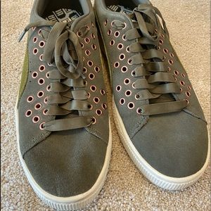 Green and rose gold Puma sneakers